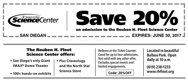 Reuben h fleet science center coupons Getting to the Reuben H. Fleet Science Center is easy enough. Located in Balboa Park, it is accessible from Interstate 5, State Route and State Route 94, just follow the signs to downtown and Balboa Park. Reuben H. Fleet Science Center El Prado, .